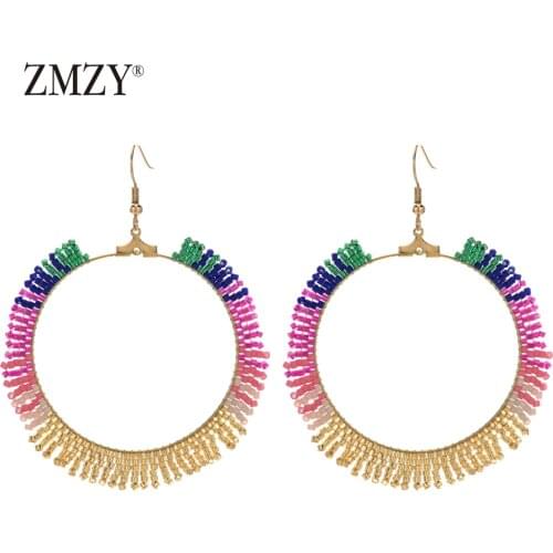 ZMZY Vintage Geometric Bohemian Miyuki Delica Beaded Colorful Earrings For Women/Girls Gift Drop Earrings Trendy Jewelry