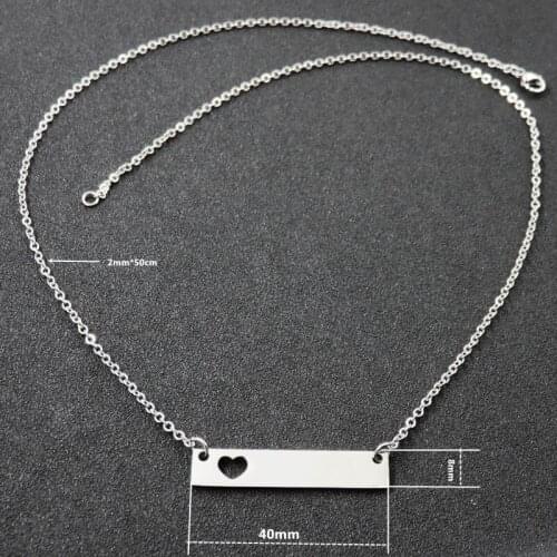 High Polished Stainless Steel Love Heart ID Bar Chain Necklace Pendant, DIY Logo Jewelry