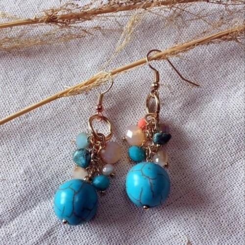 Boho Jewellery Handmade Drop Earrings Women Water Drop Natural Stone Pendant Dangle Earrings Vintage Ethnic Style charm gifts