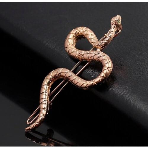 Women Girl Boho Snake Shape Hairpin Hair Clips Metal Alloy Hairpins Green Crystal Eyes Charms Modern Jewelry for Girls Lady
