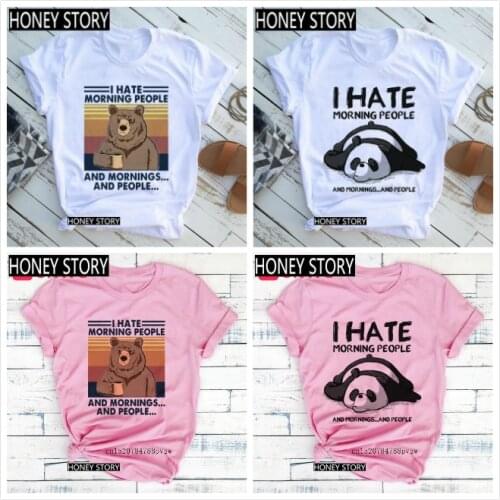 Womens Funny Letters Printed Pink T-shirt Unisex Panda Bear Animal Graphic Tshirts Girls Summer Fashion Short Sleeve Tops Tee