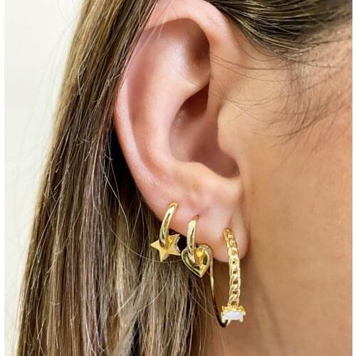 Crmya Love Heart Stars Charm Zircon 925 Sterling Silver Gold Filled Hoop Earrings For Women Fashion Jewelry Wholesale