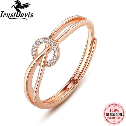 TrustDavis Real 925 Sterling Silver Round Cross Zircon Adjustable Ring Women Light Luxury Wedding Party Jewelry Gift L228