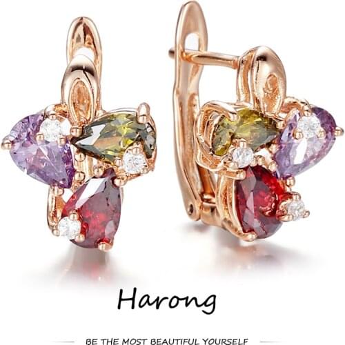 4/color Cubic Zirconia Colorful Stud Earrings Flower Crystal Fashion Jewelry Accessories Small Cute Aesthetic Earrings For Woman