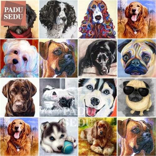 Dogs Diamond Mosaic Embroidery Dog Head Picture Rhinestones DIY Diamond Painting Full Square Beaded Art Pictures For Living Room