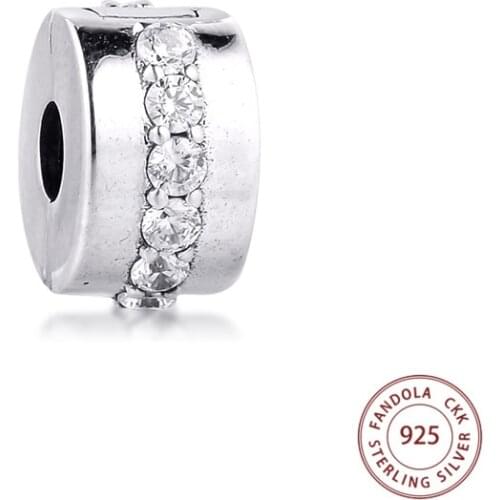 Authentic 925 Sterling Silver Charm Clear CZ Shining Path Clip Beads for Jewelry Making Fits Pandora Charms Bracelet Bijoux