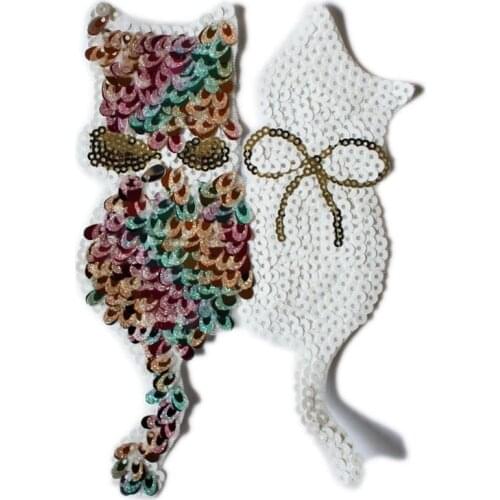 T shirt Women patch sequins 17cm cat lovers deal with it biker patches for clothing stickers 3d t shirt mens free shipping