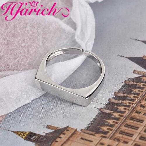 Hfarich Korean Smooth Square D Finger Ring Simple Geometric Rectangle Handmade Jewelry Wedding Accessories for Women Gift