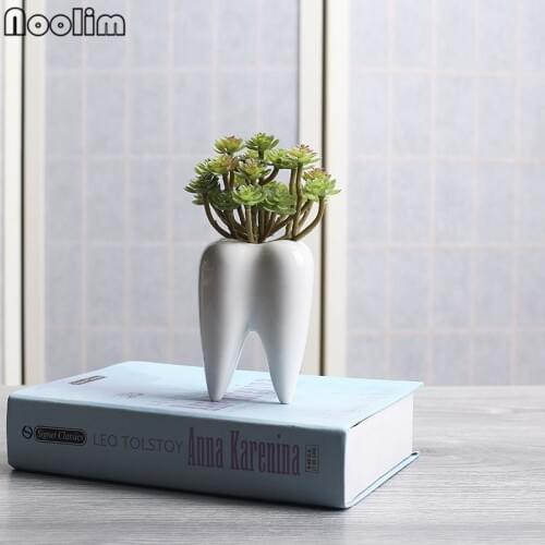 Ceramic Tooth Shape Succulent Green Plant Container Flowerpot Small Planter Pots Tabletop Flower Vase Home Decoration