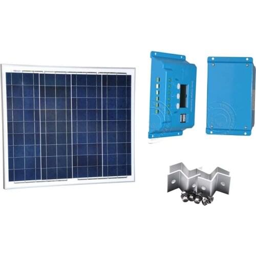 Kit Solar Module 50W 12V Polycrystalline Solar Charging Controller 12V/24V 10A Cable Z Bracket Fan Laptop Mobile LED Light