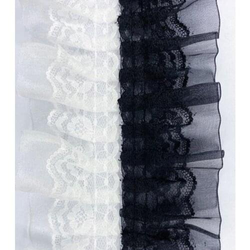 1Yards Embroidery Lace Fabric Pleated Lace Craft Supplies Sewing Trim 5cm White Black Ribbon Guipure Dress Clothes Decor QZ03
