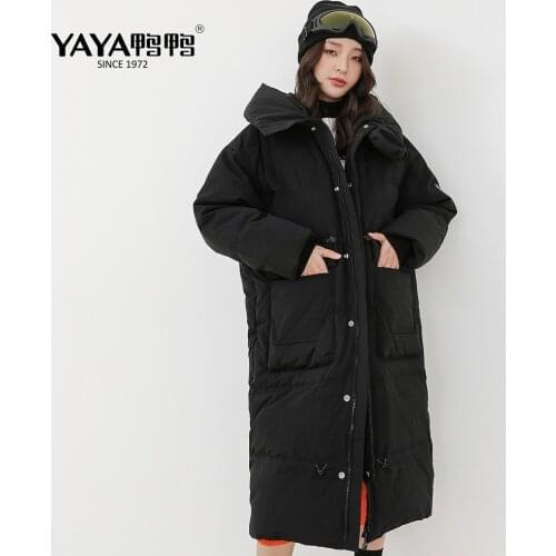 YAYA 2020 Extended Womens Warm Hooded Hat Undetachable Big Pocket Down Jacket Winter 90% Duck Down Female Snow Clothing