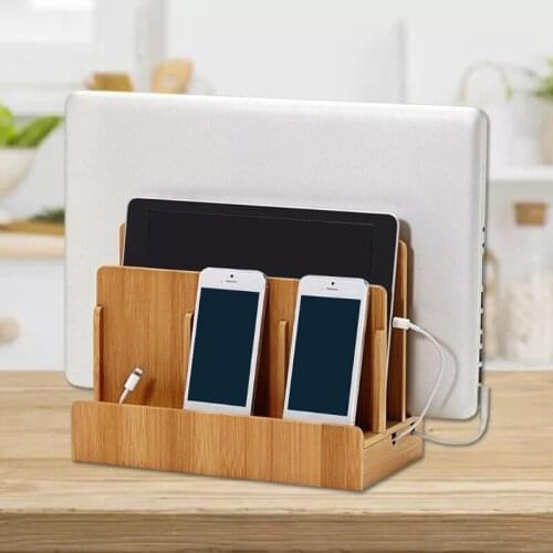 Multifunction Phone Holder Stand Charging Station Wooden Storage Box Multi-Layer
