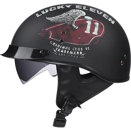 Motorcycle Vintage Half Helmet Retro Scooter Open Face Helmets Visor Moto Helm Capacete Para with Built-in Lens