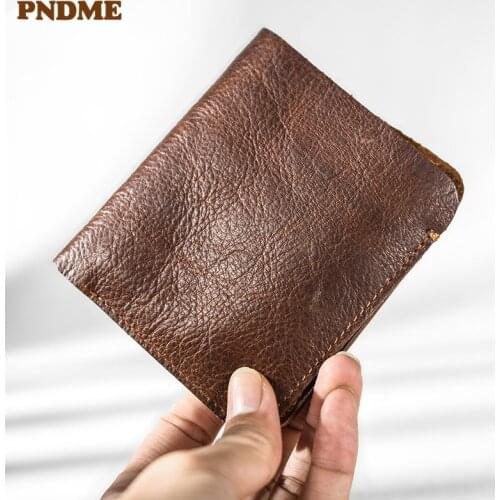Genuine leather mens wallet casual simple high-quality soft cowhide vintage womens small ID business card holder card purse