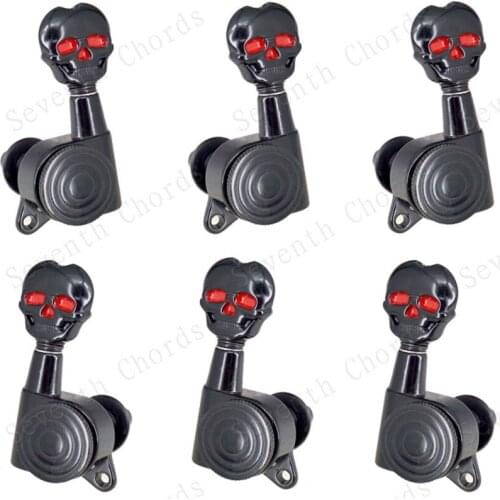 A set Black Locked String Guitar Tuning Pegs keys Tuners Machine Heads for Acoustic Electric Folk Guitar parts Skull Head Button