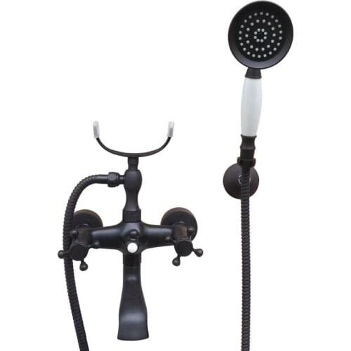 Bathroom Black Oil Rubbed Bronze Wall Mounted Clawfoot Tub Filler Faucet Handshower Two Cross Handles atf607