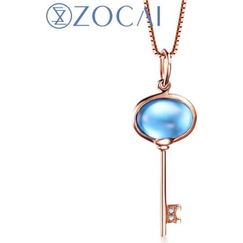 New Arrival ZOCAI 18K rose gold 1.8 CT Certified Topaz gemstone Key shape pendant 0.006 ct diamond 925 silver chian D03483