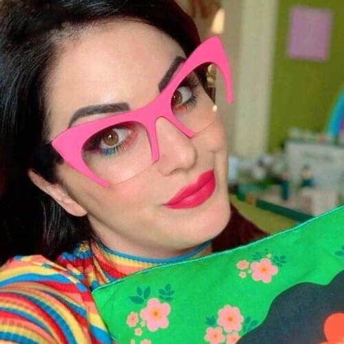 Oversized Frame Women Glasses Frame Fashion Cat Eye Clear Lens Brand Glasses Female Men Transparent Half Frame Optical Frame