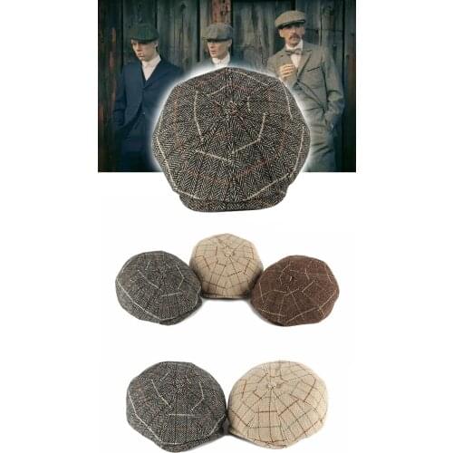 Autumn Winter Vintage Plaid Beret Hats Cotton Wool Octagonal Cap for Men Detective Painter Hats Flat Caps Newsboy Cap