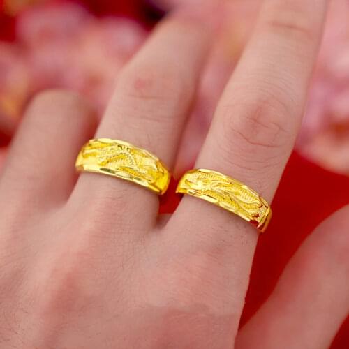 18k Yellow Gold Dragon and Phoenix Ring For Lover Couple Fine Jewelry Wedding Engagement Open Adjustable Rings Birthday Gift