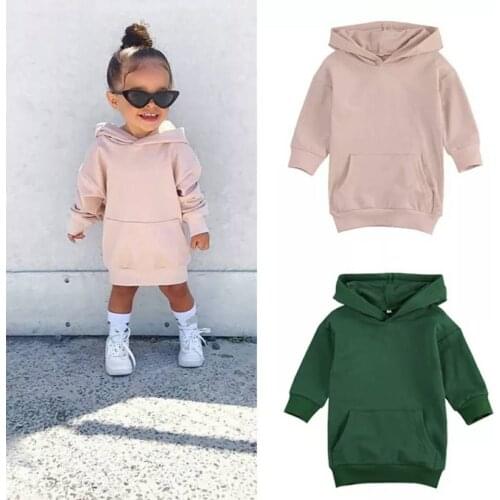 Citgeett Autumn Solid Infant Kids Girls Long Sleeve Sweater Dress Hooded Pullover Winter Warm Top Clothes