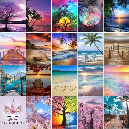 Full Diamond Painting Moon Tree 5D Handmade Diamond Embroidery Unicorn Mosaic Seaside Landscape Art Kit Home Decoration