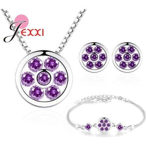 New Brand Korean Women 925 Sterling Silver Pendant Necklaces Piercing Stud Earrings Bracelet Set Cubic Zirconia Jewelry Ear Ring