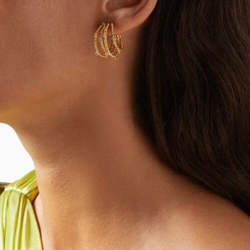 Brass With 18K Gold AAA Zirconia Braided Earring Women Jewelry Designer T Show Runway Gown Rare INS Japan Korean