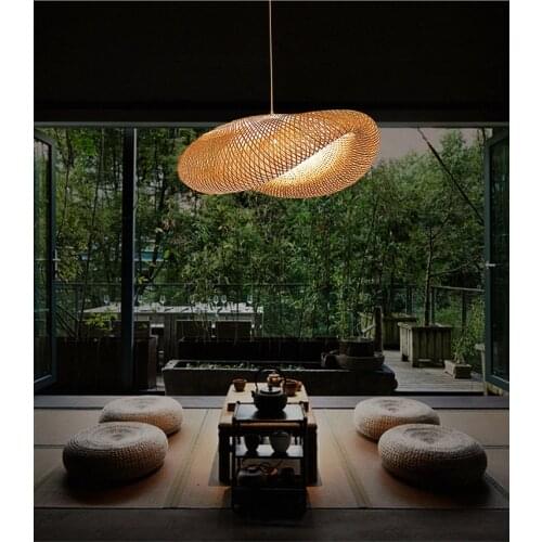 Modern retro handmade bamboo chandelier European style dining room chandelier attic chandelier straw hat decorative Chandelier
