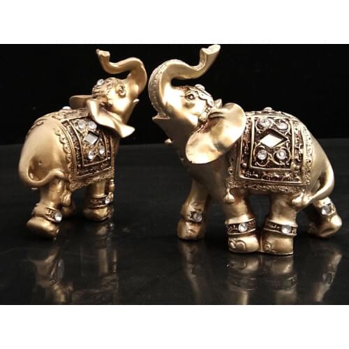 Golden Elephant Figurines Statues Resin Home Decor Lucky Elephant with Trunk up Statues Birthday Gifts Home Decoration Miniature
