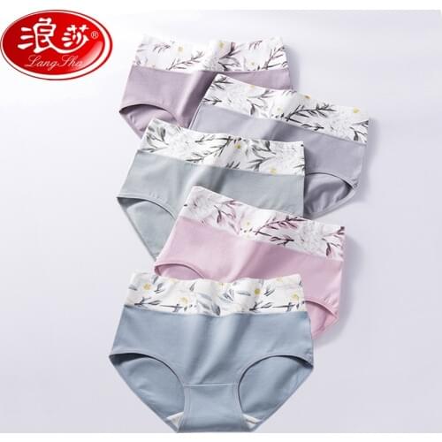 LANGSHA 5Pieces High Waist Panties Women Breathable Cotton Underwear Cute Print Seamless Briefs Sexy Girls Slimming Lingerie XXL