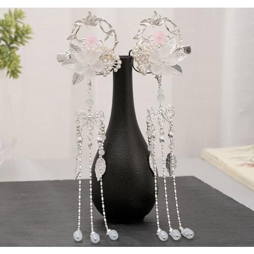 Vintage Long Tassel Pendant Girls Hair Clips Chinese Classical Flower Leaves Shape Hairpin Fairy Hair Jewelry Hair Accessories