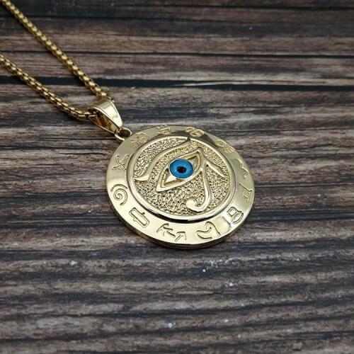 Vintage Gold Color Eye of Horus Necklace Pendant Ancient Egypt Myth Necklace Hip Hop Jewelry for Men Women