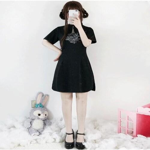 Chinese style vintage daily improve Hanfu short cheongsam stand embroidery gothic lolita op cosplay lolita dress loli victorian