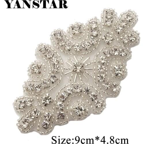YANSTAR 10PCS Handmade Rhinestone Applique Sparkle Crystal Sewing On Bridal Gown Belt DIY Wedding Dress Sash YS923