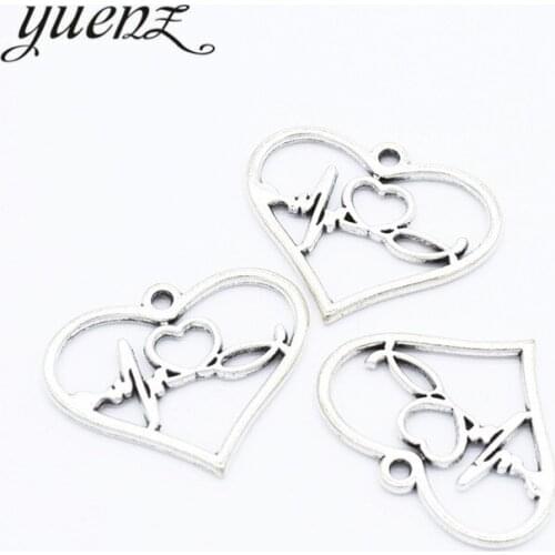 YuenZ 10 pcs Heart Charms Antique Silver color Metal Pendants For Jewelry Hand Made Crafts 41*12mm A71