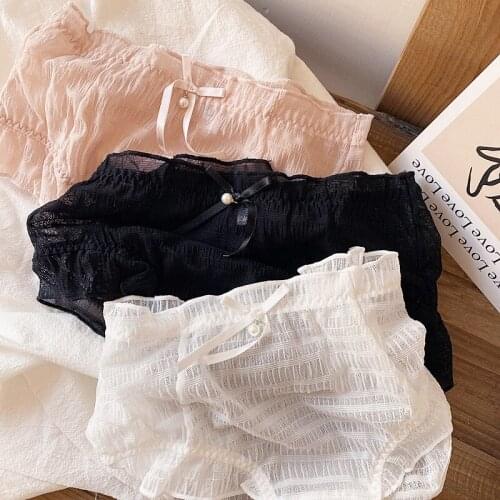 Jacquard transparent lace mesh gauze sweet cotton crotch low-waist briefs girly panties fairy air bottoms sexy underwear