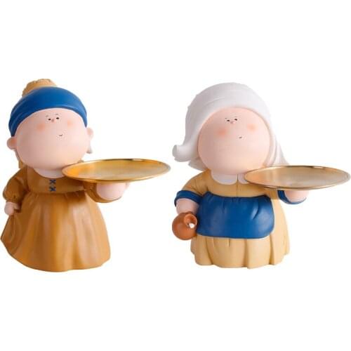 Pearl Earring Girl Statue Milk Maid Sculpture Entry Key Storage Fruit Snack Lipstick Storage Tray Living Room Home Decoration