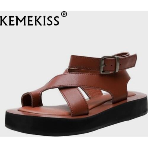 KemeKiss Flat Sandals Women Real Leather Flip Flop Shoes For Women Platform Fashion Women Sandals Vacation Footwear Size 32-44