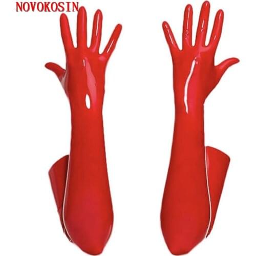 2021 Women Sexy Bright PU Long Gloves Black Red Ladies Hip-Hop Fetish Faux Leather Gloves Clubwear Catsuit Costumes Accessories