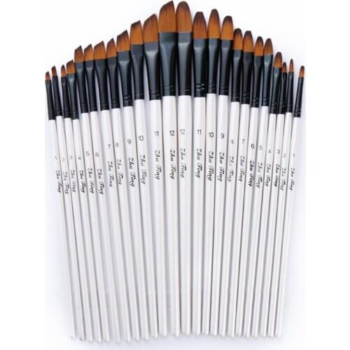 12Pcs/Pack Nylon White Pole Wooden Brush Pen Watercolor Paint Brush Pen Set Diy Oil Acrylic Painting Brushes Art Supplies