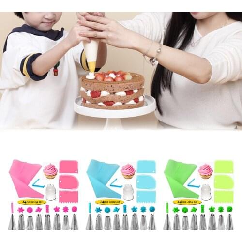 14 PCS Cake Piping Tip Cake Cream Converter Flower Bag Smear Scraper Stainless Steel Reusable Decorating Tool For Home Backpack