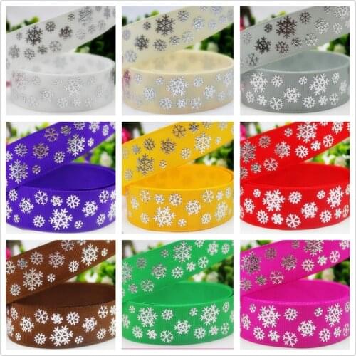 1410821,7/8 '' 22MM Christmas snowflake silver hot Printed grosgrain ribbon, DIY handmade materials, headwear accessories