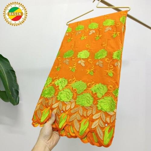 2.5 Yards Embroidered Swiss Voile Lace In Switzerland With Rhinestones For Guinea Fashion Lady Party Dresses Dry Laces Materials