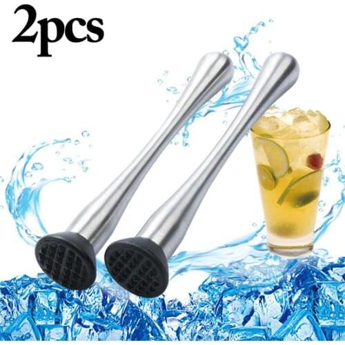2pcs Portable Crushed Ice Stainless Steel Kitchen Supply Bar Supplies With Grooved Tools Cocktail Muddler Barware Pestle