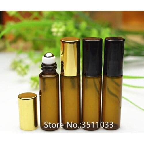 20PCS 30PCS 50PCS Refillable Brown Glass Eye Cream Roll on Bottle Amber Essential Oil Bottle Stainless Steel Roller Ball 5ml