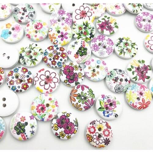 50pcs pcs Spring Flowers Wood Buttons 15mm Sewing Craft Mix Lots WB690