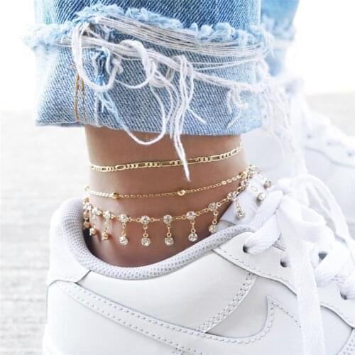 Boho Summer. Crystal Tassel Dangle Ankle Bracelet Bridal Jewelry Princess Anti Tarnish Sparkly Dainty Rhinstone Metal Anklet
