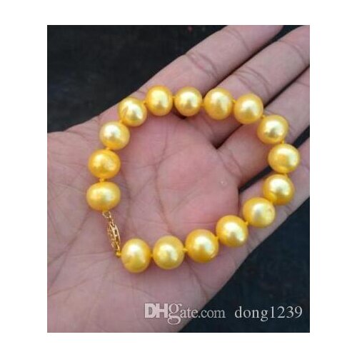 Large 7.5 "-8" 11-12MM Genuine South Sea gold pearl bracelet gold brooch